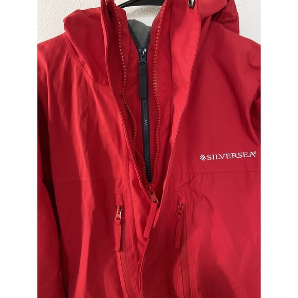 Silversea Expeditions All Weather Coat Jacket Medium Red Mens Hooded Full Zip - Picture 10 of 16